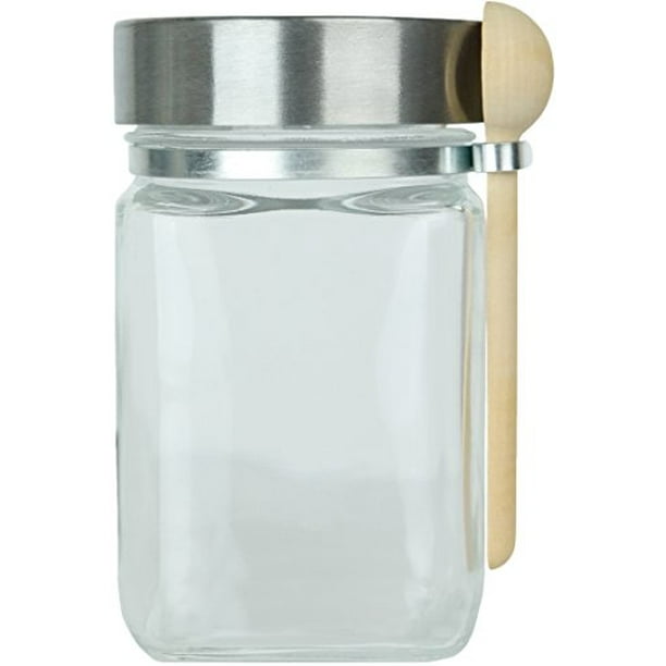 Glass Jar With Spoon chrome Finish Screwtop Lid 8 Oz